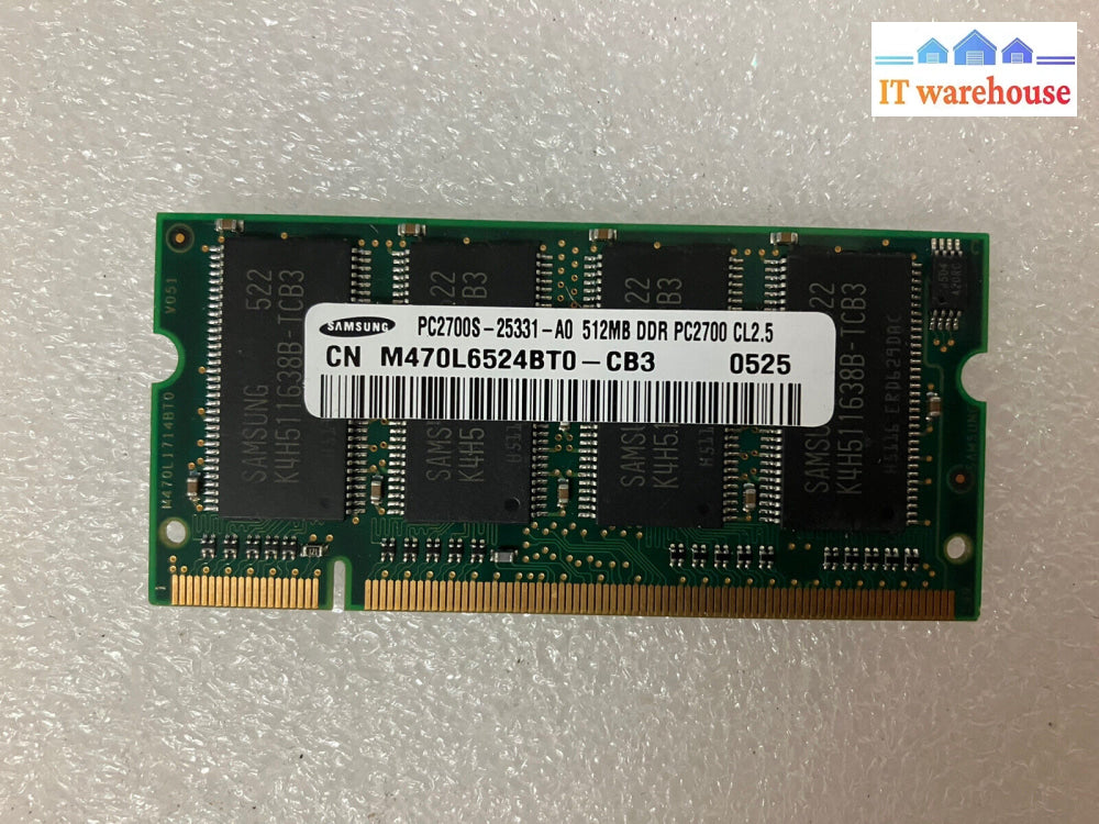 ~ Samsung 512Mb Ddr-333 Pc-2700S M470L6524Bt0-Cb3 Laptop So-Dimm Ddr1 Ram