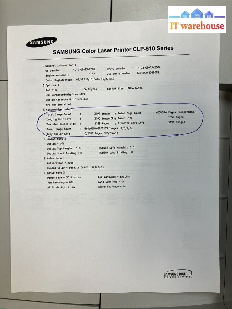 ~Samsung Professional Color Laser Printer Clp-510 (Page Count: 3K) *Tested/Work*