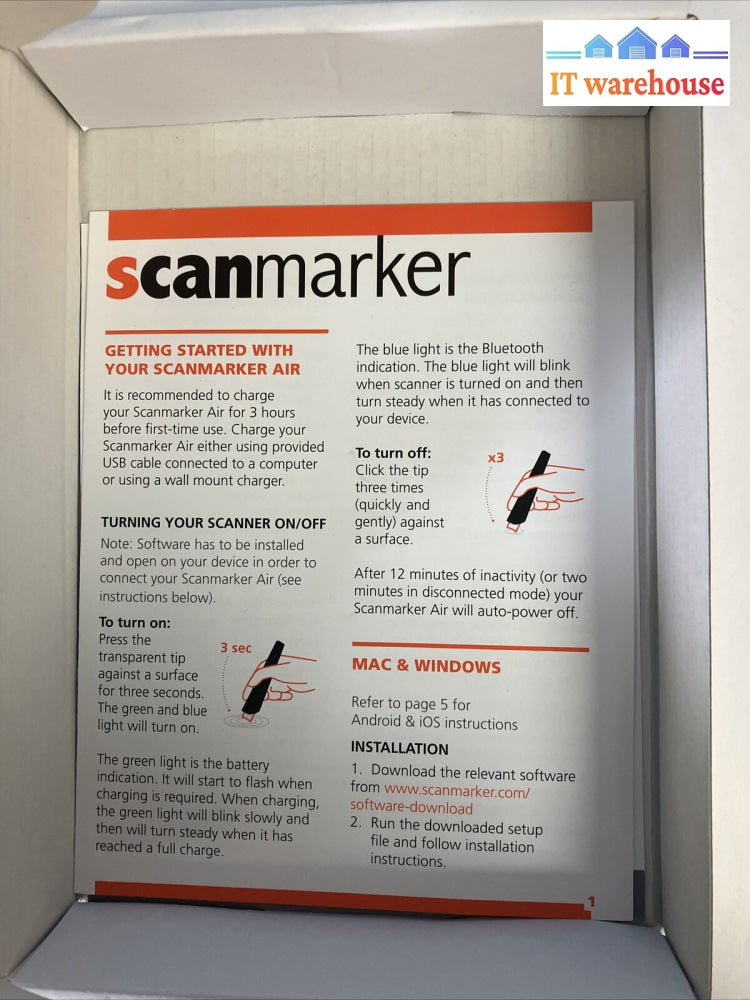 Scanmarker Air Pen Scanner Wireless Bluetooth Ocr Digital Highlighter & Reader ~