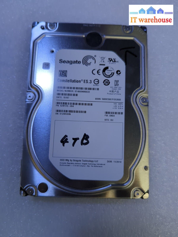 Seagate St4000Nm0033 4Tb 3.5’’ 6Gb/S 128Mb 7.2K Sata Hard Drive 9Zm170 Tested-