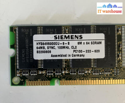 Siemens Hys64V8300Gu-8-B Cl2 64Mb 100Mhz 168Pin Pc100-222-620 Memory ~