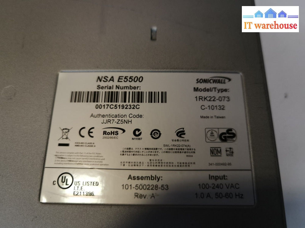 $ Sonicwall Nsa E5500 Model 1Rk22-073 (No Hard Drive No Licence)