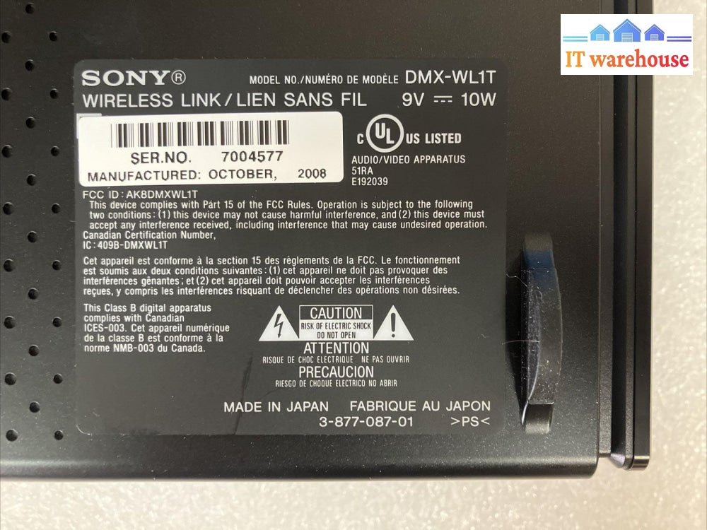 Sony Dmx-Wl1 Bravia 4-Hdmi Input Wireless Link With Power Adapter (No Remote) ~