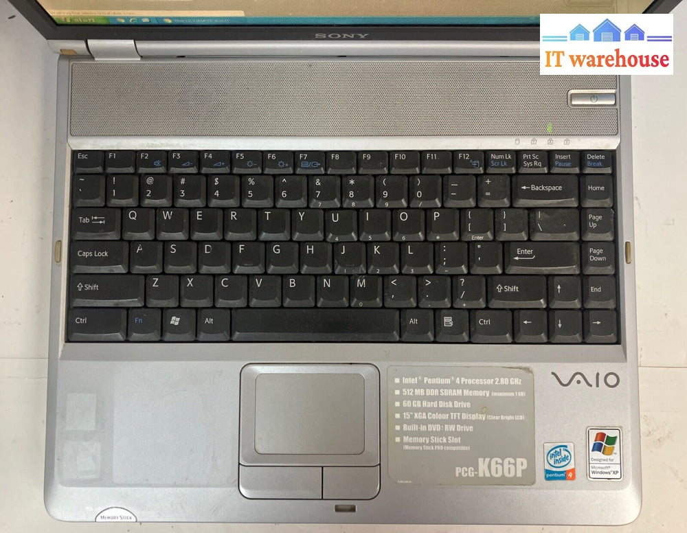 Sony Vaio Pcg-9P3P 14’’ Laptop Intel Pentium 4 Cpu / 512Mb Ram 100Gb Hdd Xp ~