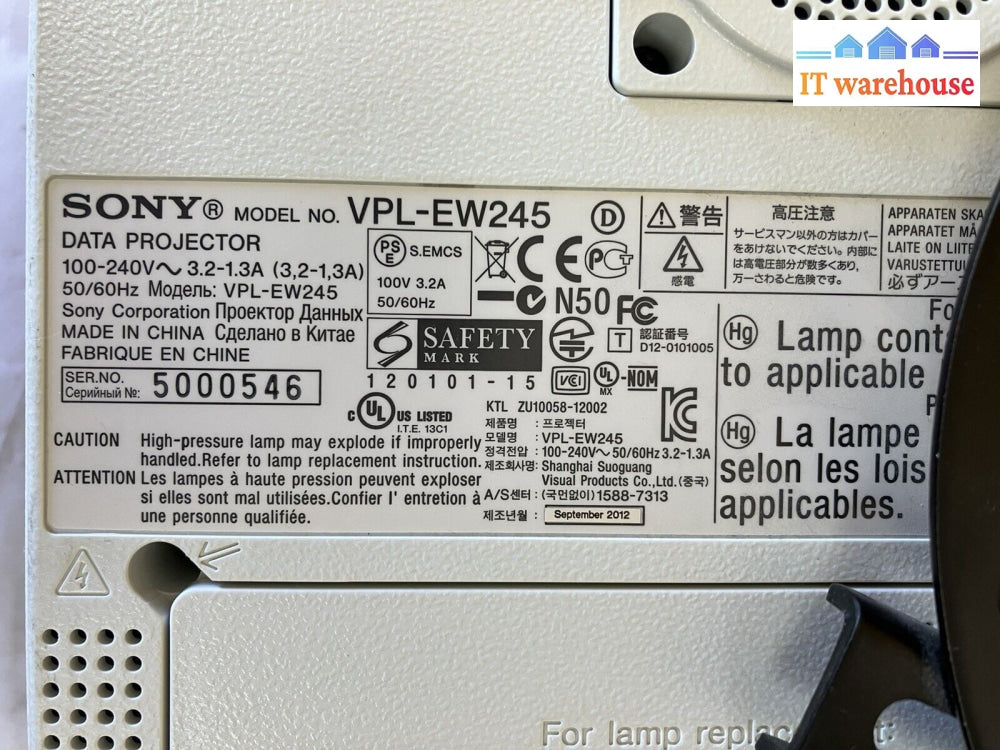 ~ Sony Vpl-Ew295 Wxga Conference Room Projector / Not Working For Parts.