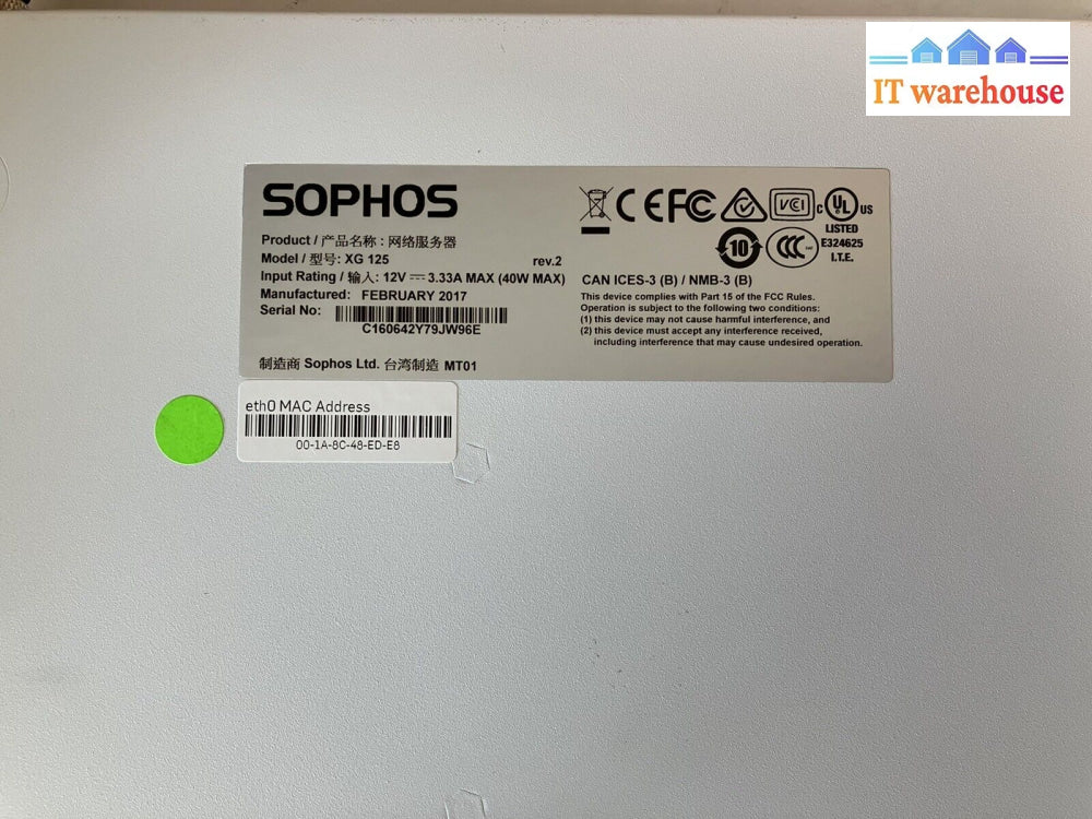 ~ Sophos Xg 125 Rev.2 8-Ports Wireless Firewall With Adapter