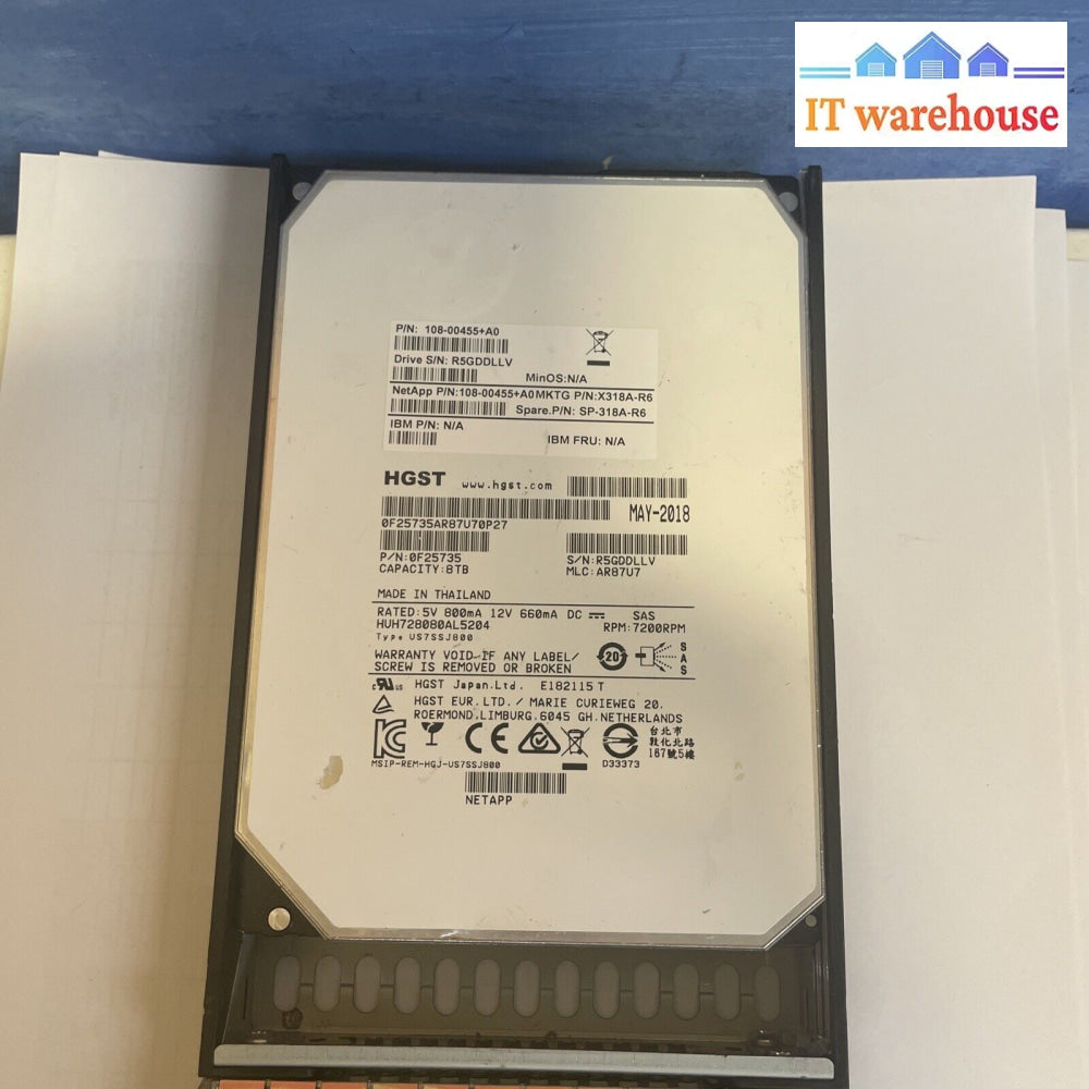 Sp-318A-R6 - Netapp 8Tb 7200 Rpm Sas 3.5’ For Ds4246 24 Bay (12 Days Used Only)