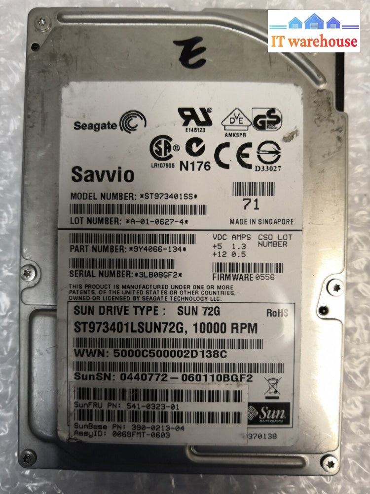 - Sun 72Gb 541-0323-01 Seagate St973401Ss Sas Internal 2.5’ Hard Drive @@@