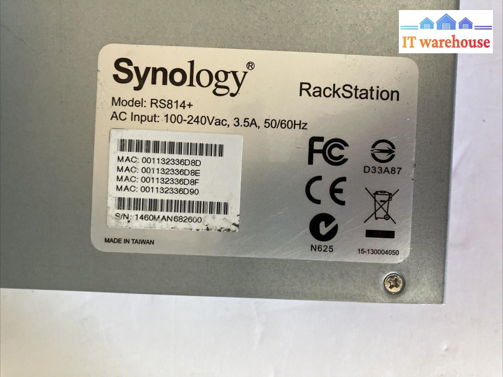 Synology Rs814 + Rackstation 4-Bay Expansion Unit Server (Without Hdd Caddies) ~