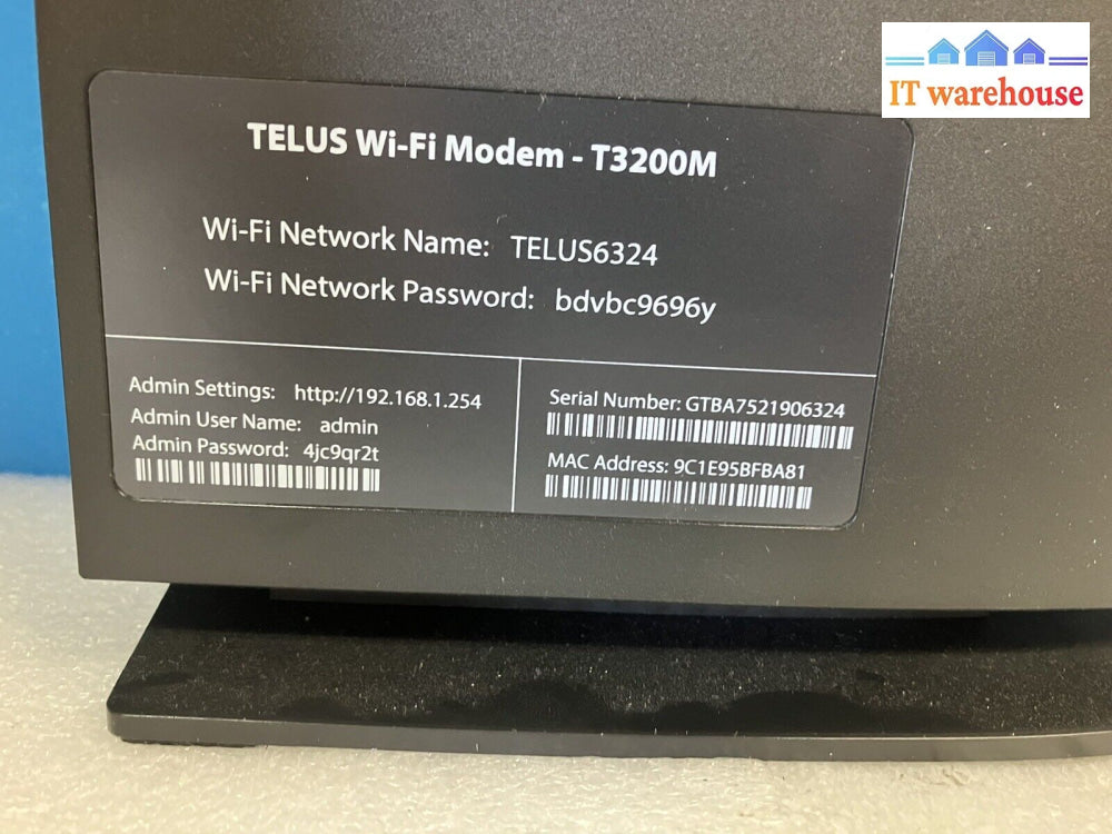 ~ Telus Wi-Fi Modem Router T3200M With Power Adapter