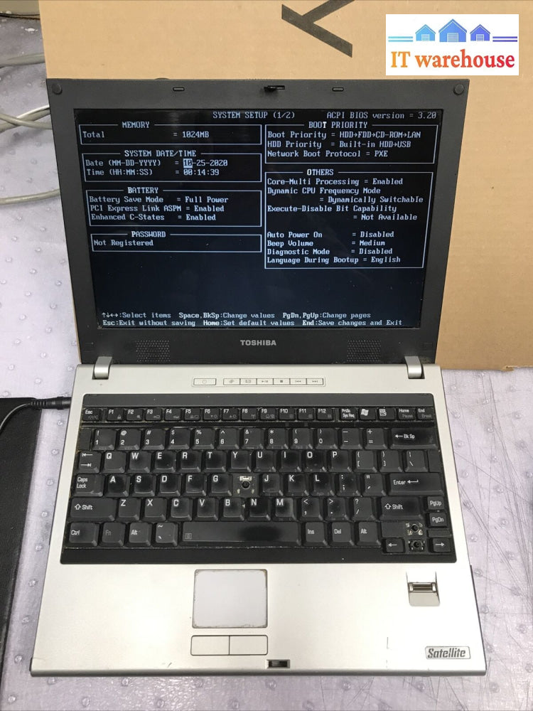 Toshiba Satellite U200 12” Laptop Intel Cpu-T2250 1Gb 0Gb (No Os)