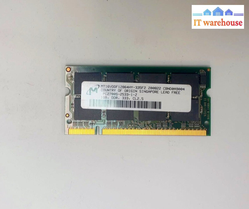 Vintage 1Gb Micron Mt16Vddf12864Hy-335F2 Pc2700S 333Mhz Ddr1 Sodimm Laptop Ram