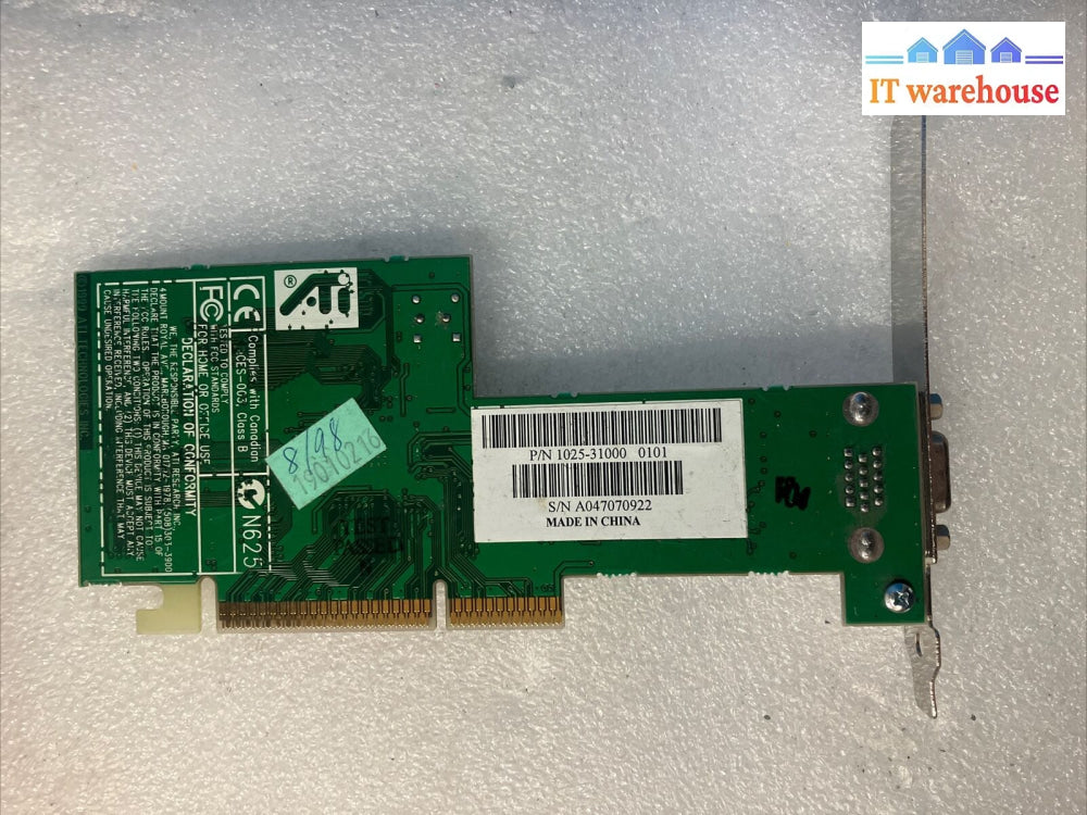 ~Vintage Ati Rage Xl 109–66700–01 Pn 1025-31000 8Mb Sdr Vga Retro Agp Video Card