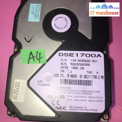 Vintage Nec 1.7Gb 5.2K Ata 3.5’’ Ide Hard Drive Dse1700A Tested -