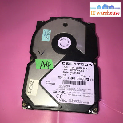 Vintage Nec 1.7Gb 5.2K Ata 3.5’’ Ide Hard Drive Dse1700A Tested -