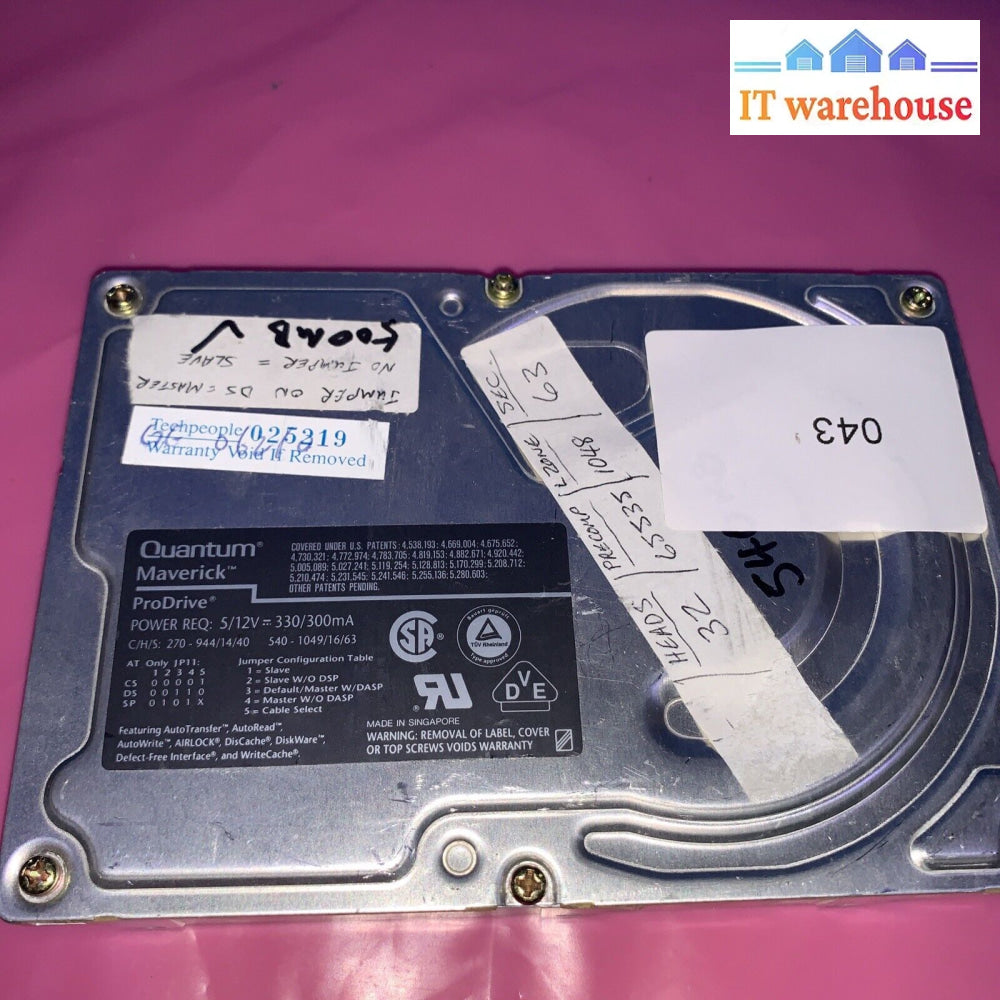 Vintage Quantum Maverick Prodrive 500Mb 3.6K Ide 3.5’’ Hard Disk Drive Mv54A011