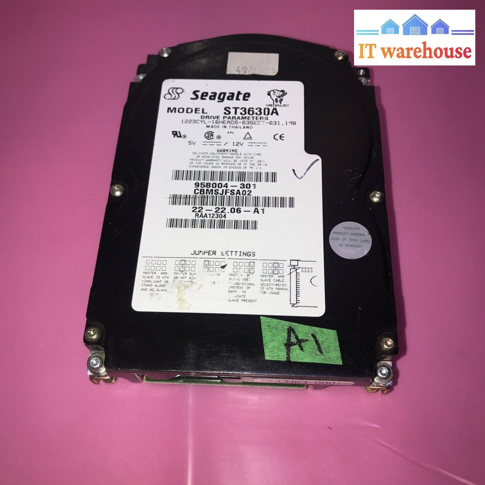 Vintage Seagate St3630A 630Mb 3.5’ Ide Hard Drive Tested -