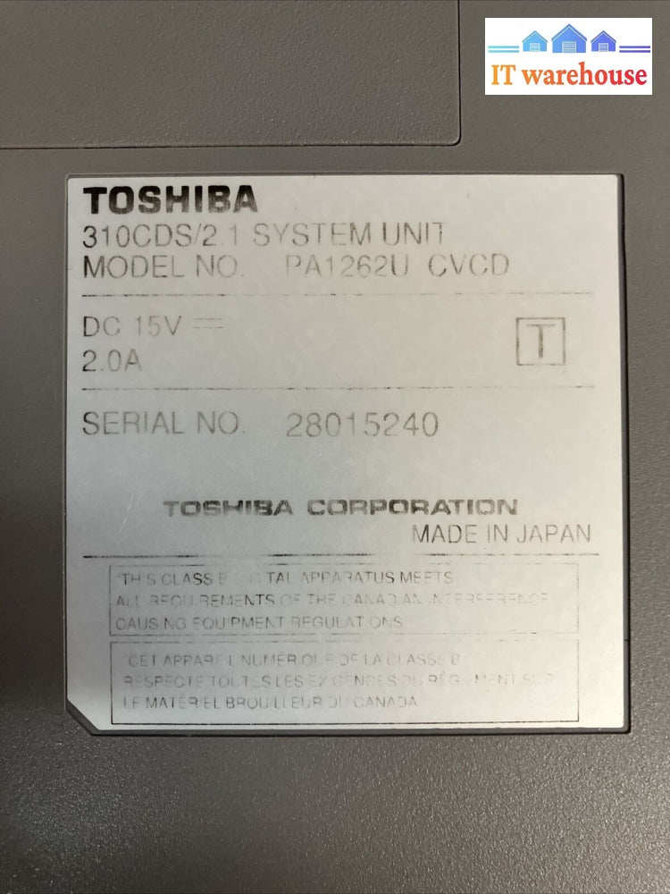 ~Vintage Toshiba 310Cds 12’ Laptop Intel Pentium Cpu 32Mb Ram 2Gb Hdd Windows 95