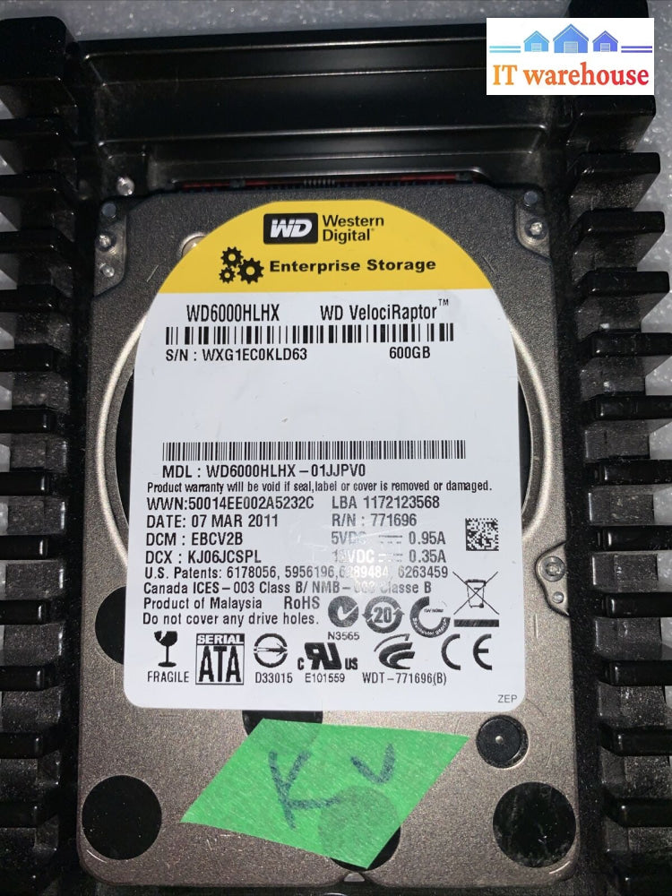 Wd Velociraptor 600Gb Hdd 10K Hard Drive 3.5’ 2.5’ Wd6000Hlhx (1000 + Days)