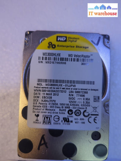 - Wd Wd3000Hlhx Velociraptor 300Gb Hdd 10K Rpm Sataiii 6Gbs 32Mb 2.5’ Hard Drive