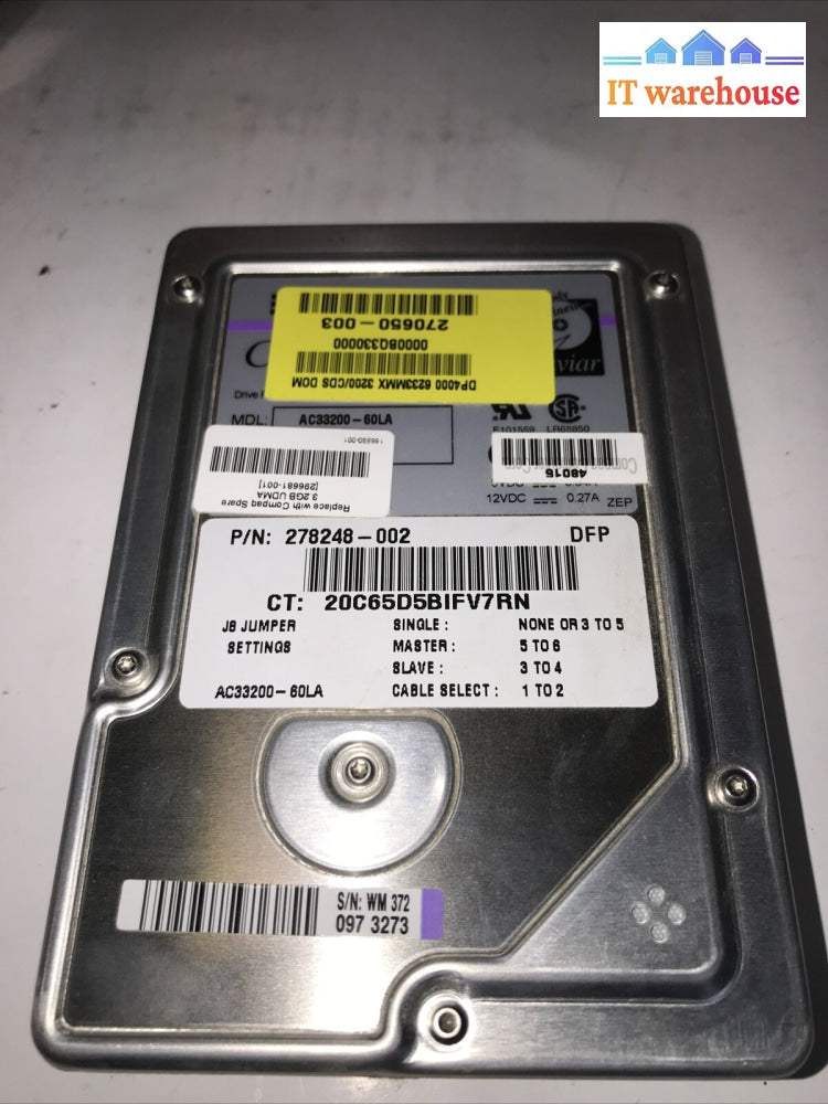 Western Digital Compaq Ac33200-60La 278248-002 296681-001 270800-003 3.2Gb Hdd