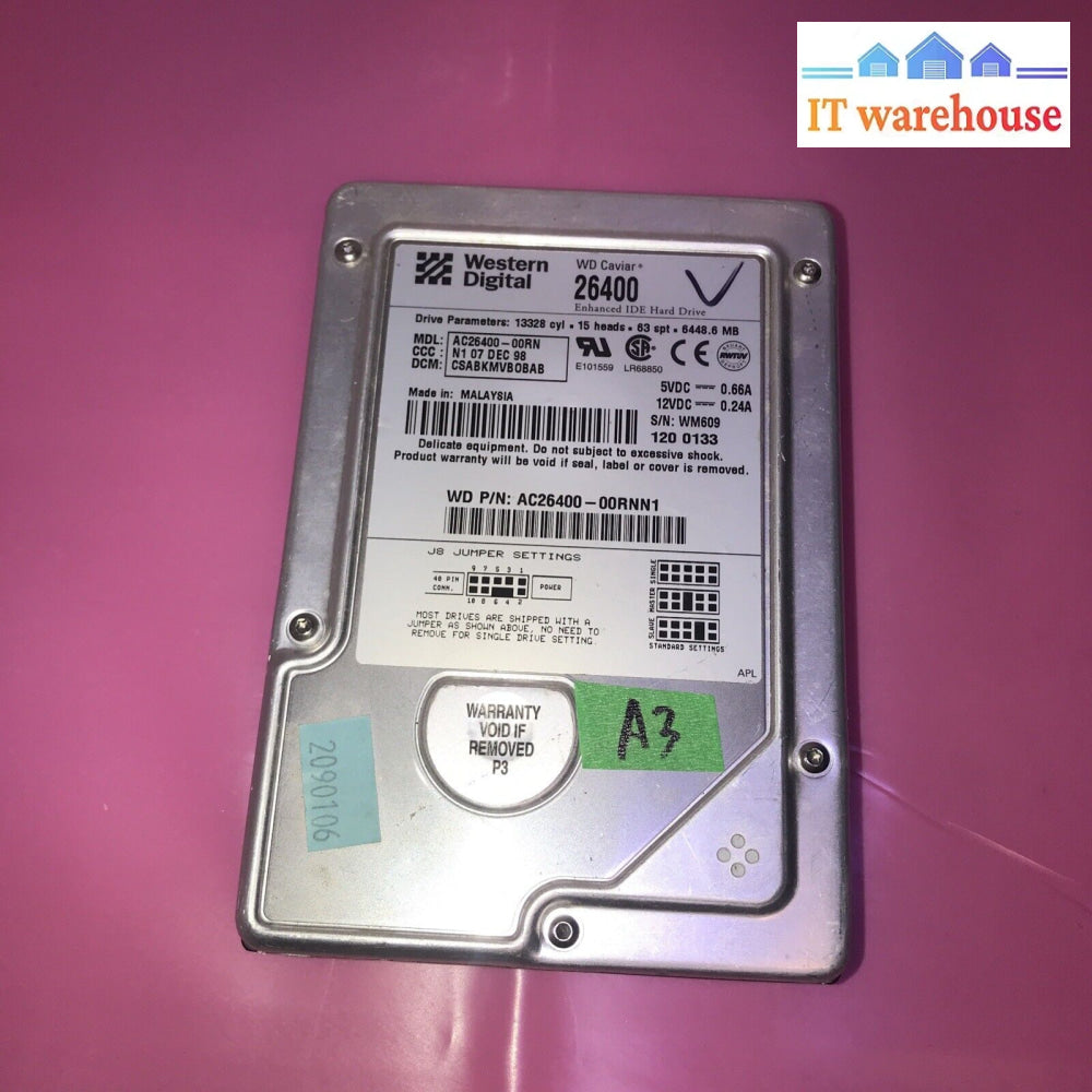 Western Digital Wd 26400 6.4 Gb Ide 3.5’’ Ac26400-00Rn Hard Drive Tested-