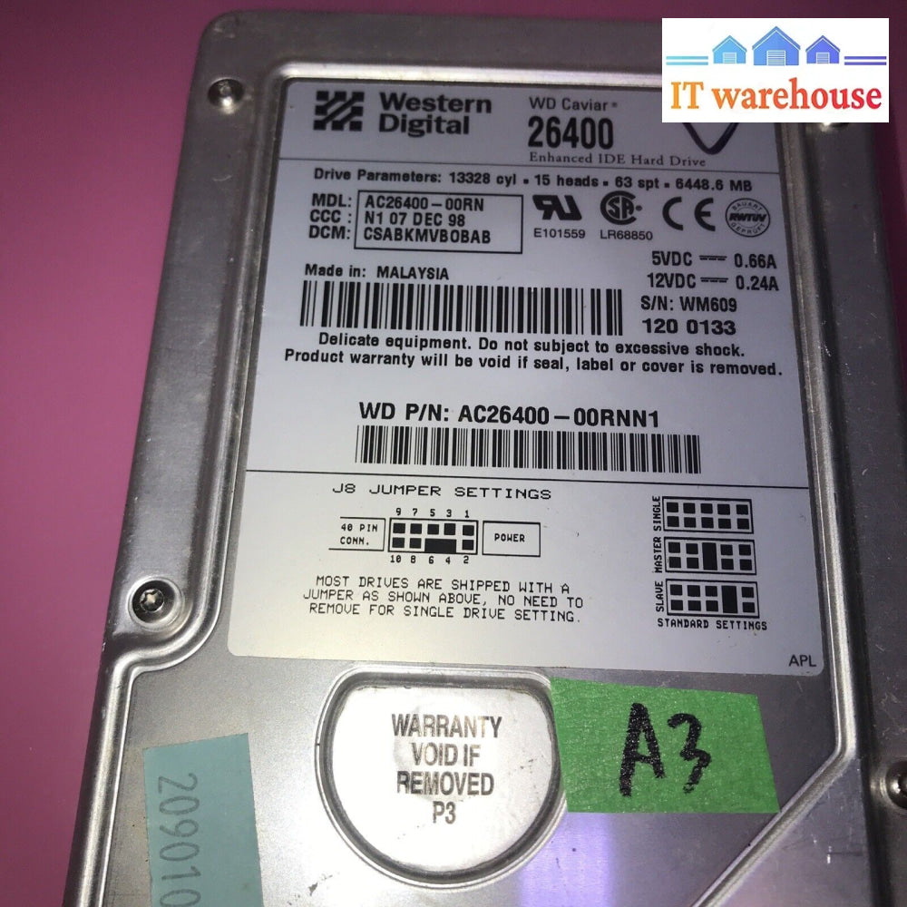 Western Digital Wd 26400 6.4 Gb Ide 3.5’’ Ac26400-00Rn Hard Drive Tested-