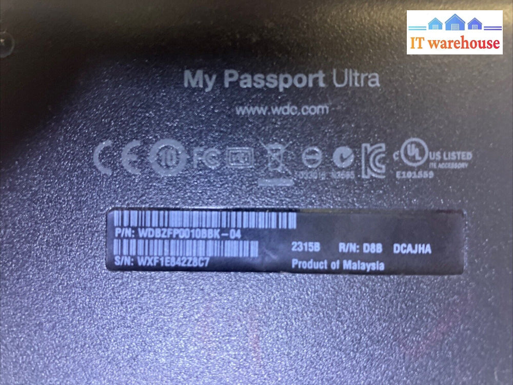 Western Digital Wdbzfp0010Bbk-04 My Passport Ultra 1Tb Portable Hdd 100% Health~