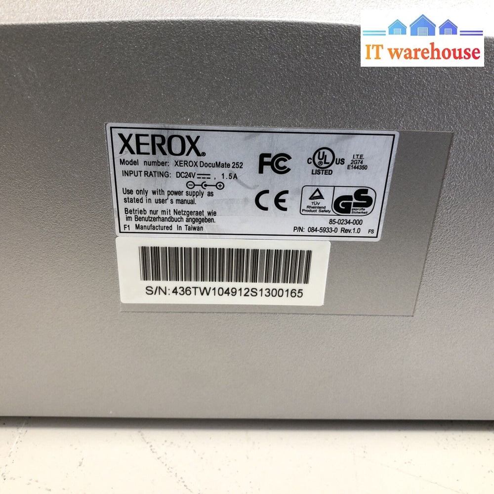 $ Xerox Documate 252 Pass-Through Document Scanner Duplex /W Ac Adapter