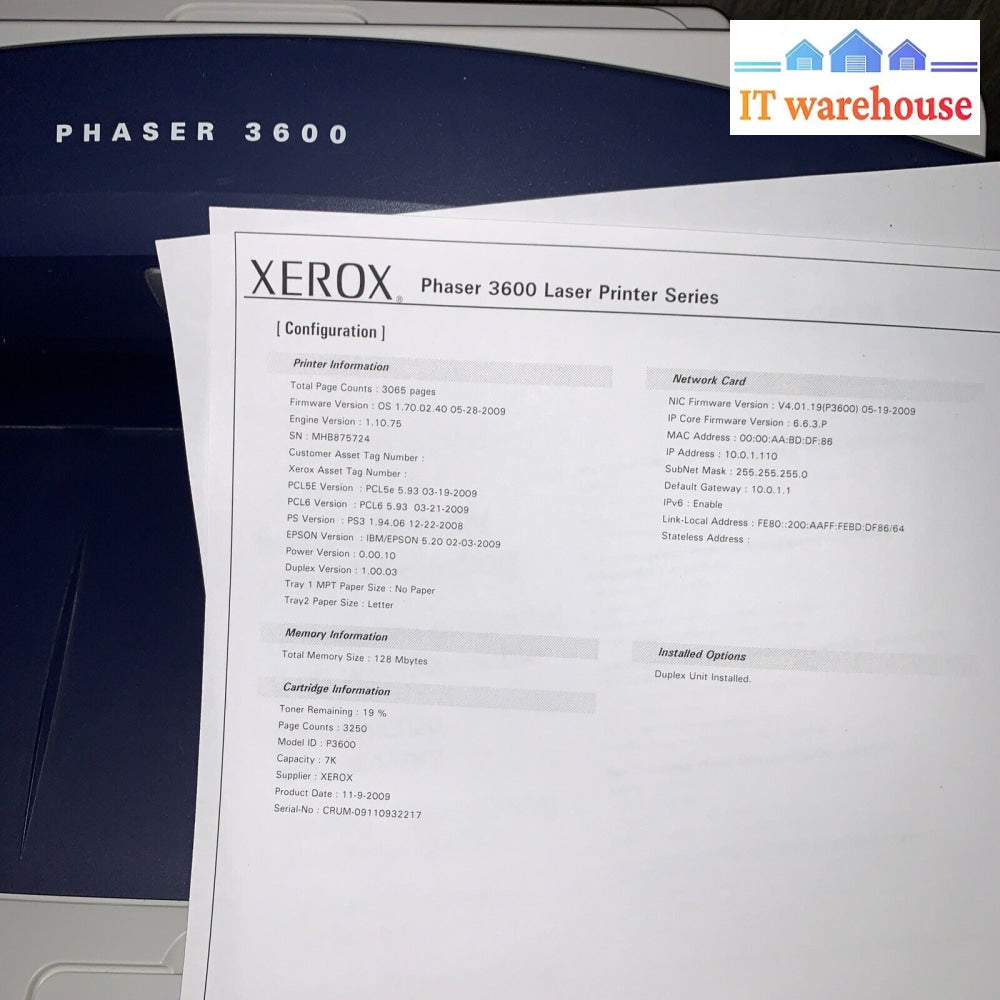 Xerox Phaser 3600 Mono Laser Printer (Page Count 3K Only)