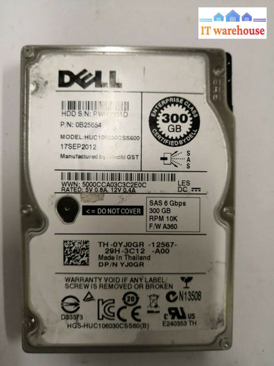 + Yj0Gr 0B25654 Dell 300Gb 10K 6G Sff 2.5’’ Sas Dp Hdd Huc106030Css600